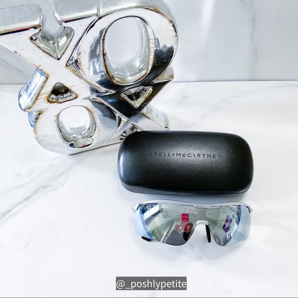 Stella McCartney sports mirror shield  metallic silver sunglasses - Picture 11 of 15